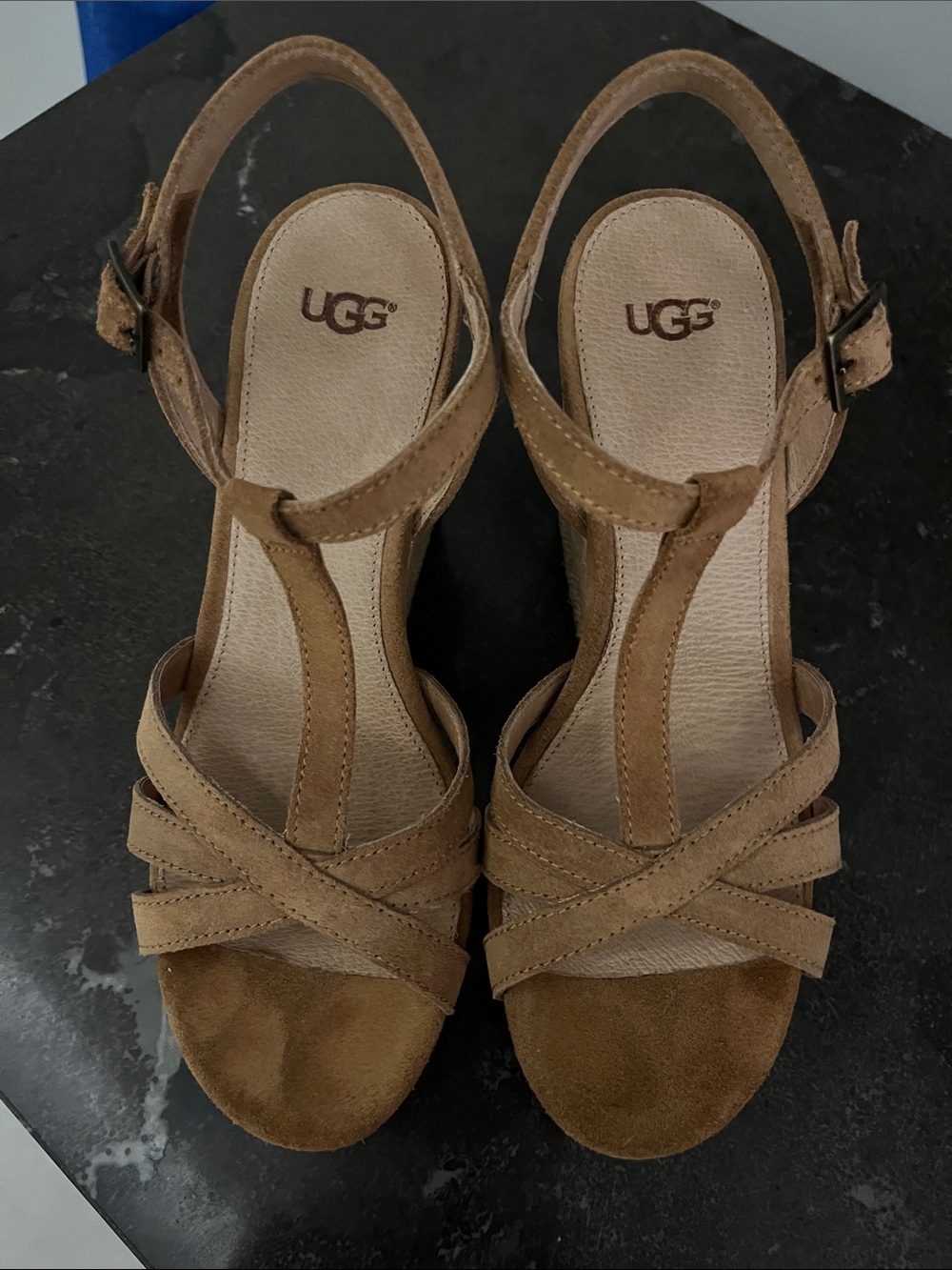 UGG Melissa Brown Suede Cork Wedge Sandals
